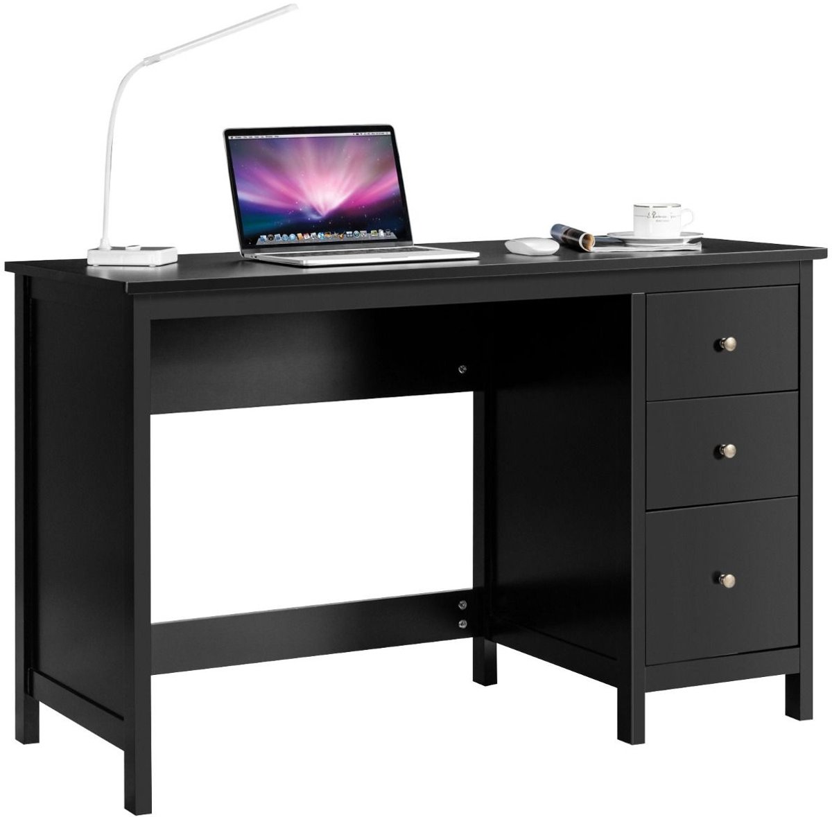GranMaison Bureau - Bureau met Lades - Wit - 120 x 50 x 75 cm (B x D x H) - Houten Kantoormeubel - Bureau Zwart met Lade Wit + Zwart