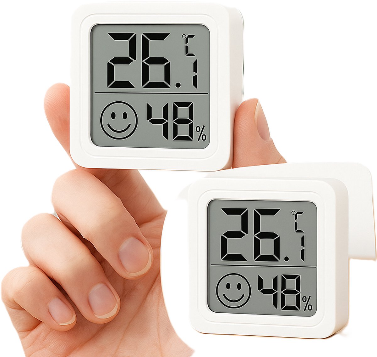 Digitale Kamerthermometer & Hygrometer – Wit | Temperatuur- & Luchtvochtigheidsmeter | Compact LCD Display | Voor Woonruimte, Kantoor & Kas – 4,5 x 4,5 x 1 cm