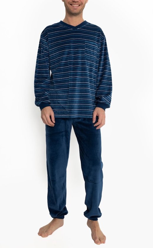 Pyjama homme en Velours - hiver - rayé bleu - taille L