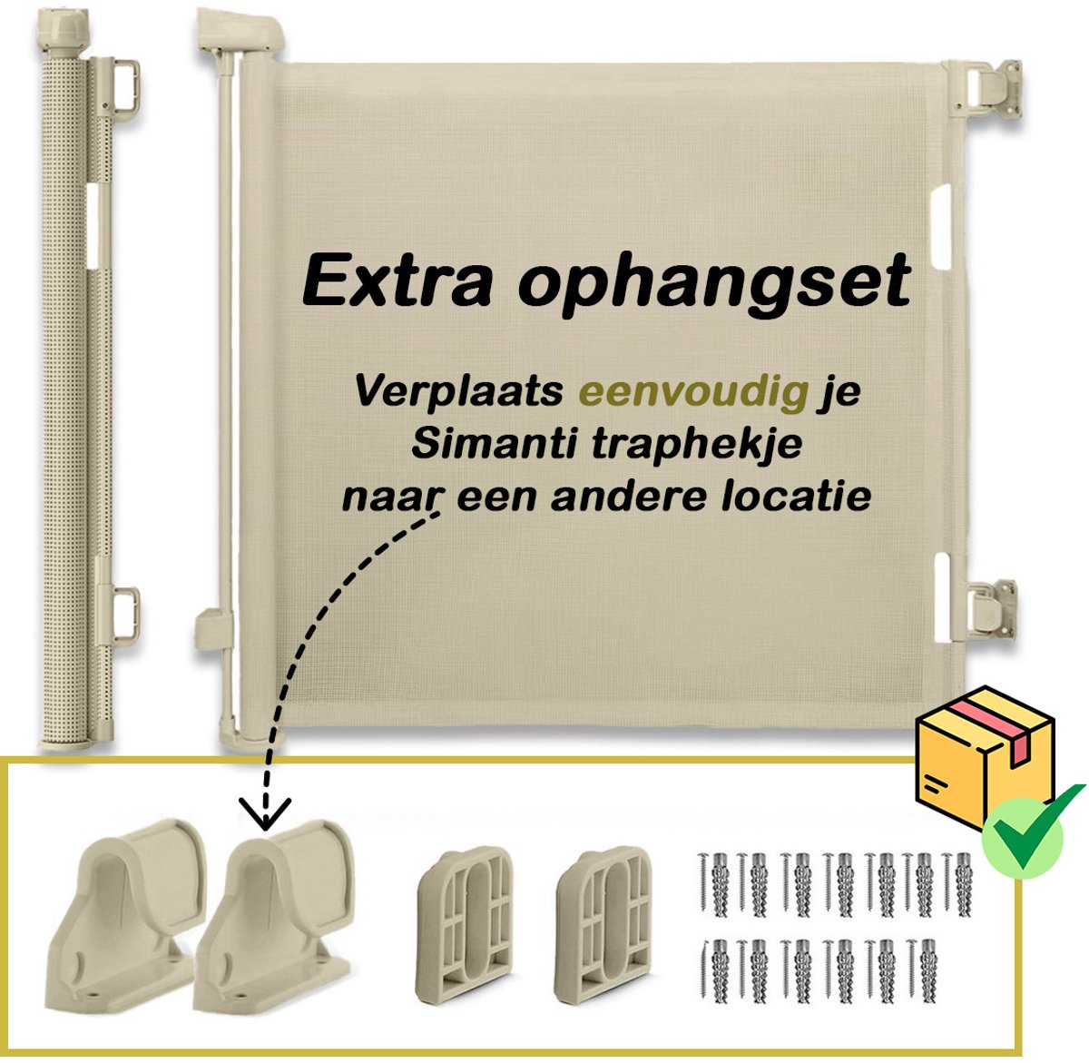 SIMANTI Extra Ophangset Beige – Voor Oprolbaar Traphekje – Bevestigingsset voor Tweede Locatie – Incl. Handleiding