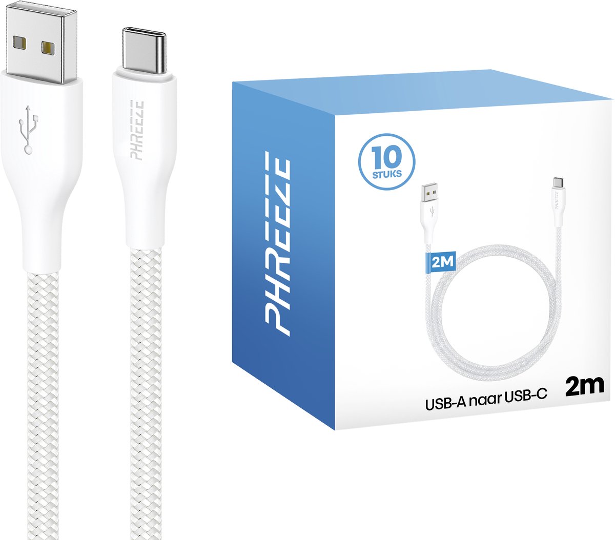 Multipack usb C naar usb kabels - 2 meter - Bundel van 10 stuks