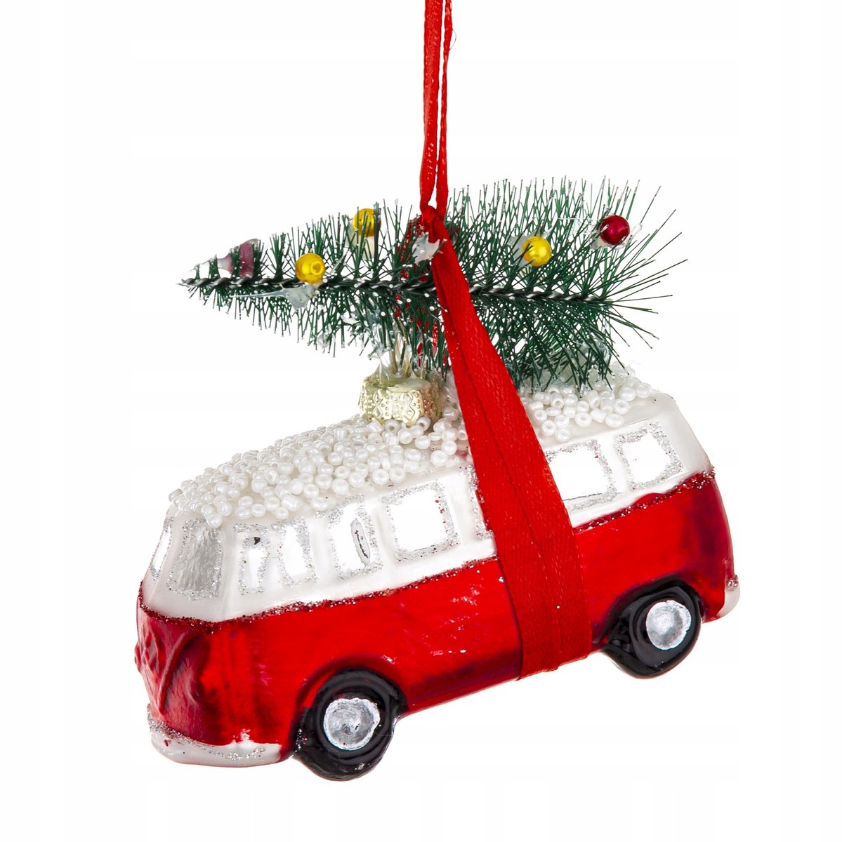 Glazen Kerstbal Auto met Kerstboom 9cm - Unieke Kerstdecoratie