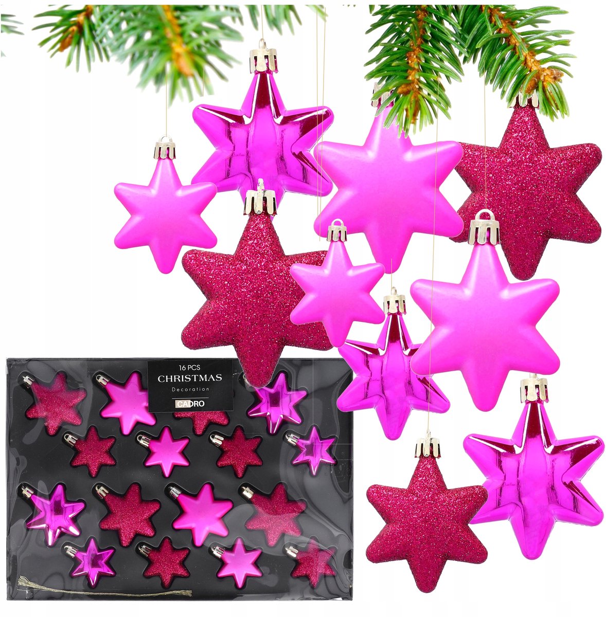 16x Roze Ster Kerstballen - Diverse Afwerkingen & Maten