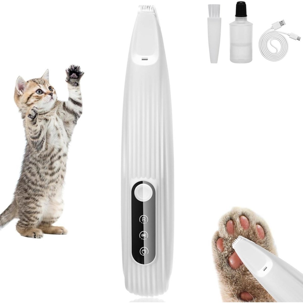 EXCITAT Hondenpoottrimmer met LED-display - Stille potentrimmer met LED-lampje - USB-oplaadbaar - Geschikt voor honden, katten, poten, ogen, oren en gezicht - Wit