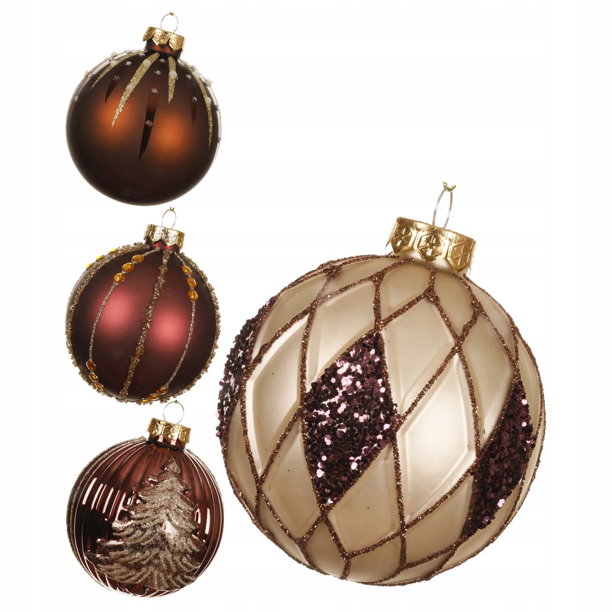 Glazen Kerstballen Bruin & Goud - 12 stuks, 8 cm