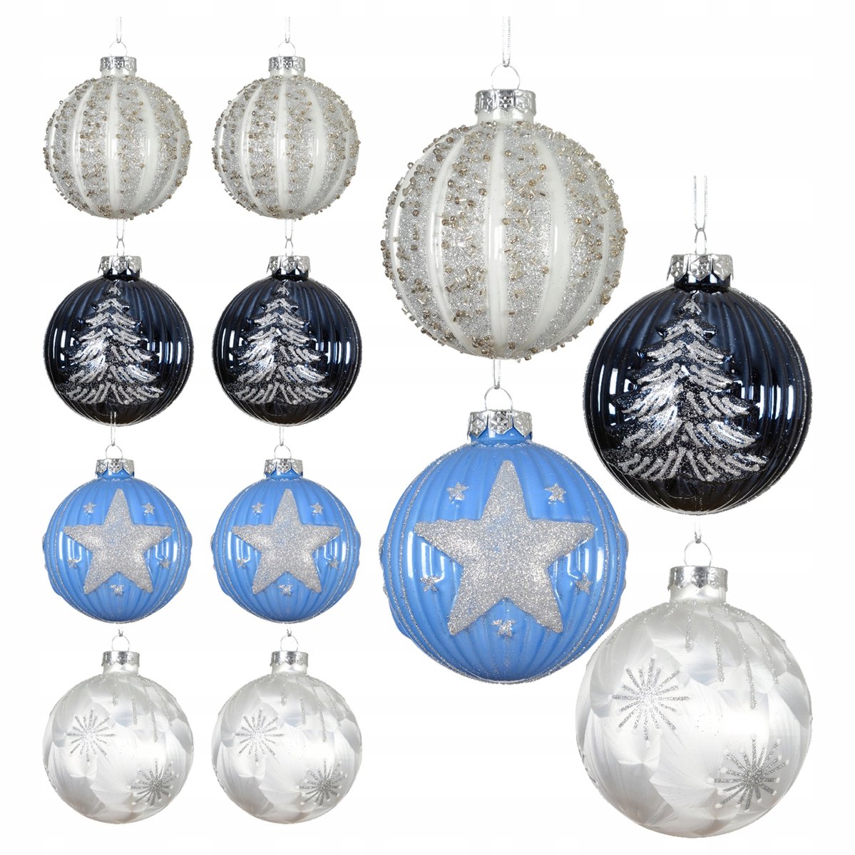 Blauw Witte Glazen Kerstballen 12 stuks Decoratief 8 cm