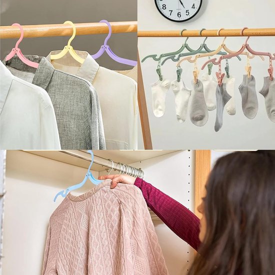 JUNSHUO 6 stuks draagbare reis-kledinghangers, opvouwbare kleerhangers van kunststof voor kleding voor vakantie, outdoor, camping (grijs