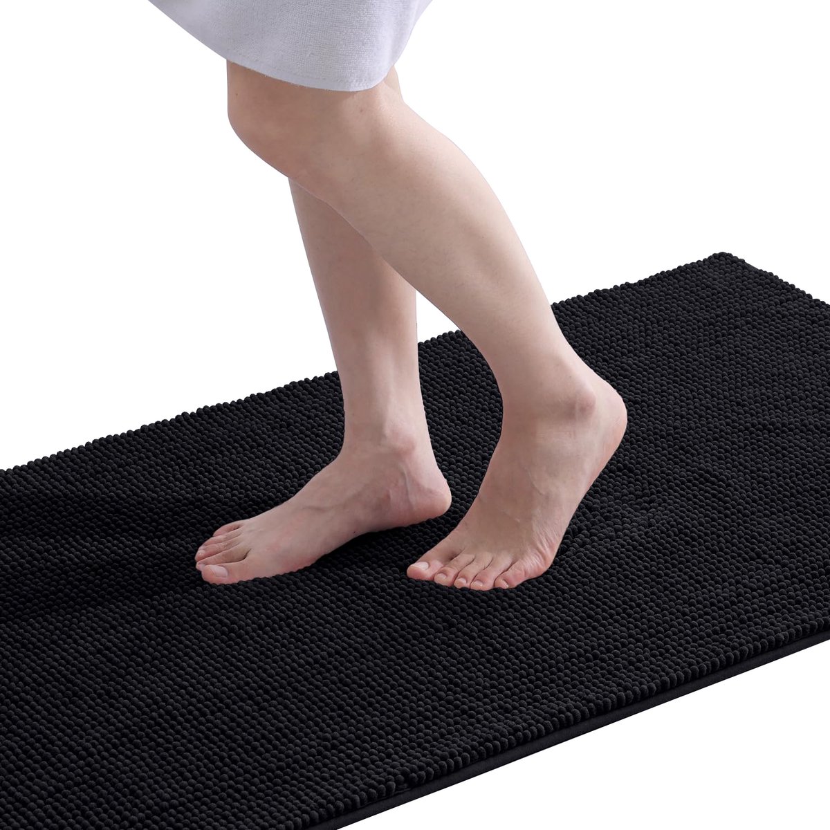 Badmat Antislip – Douchemat – Badmat Badkamer – Vloermat - kort pluche Chenille badmat - zwart - 50X80 cm