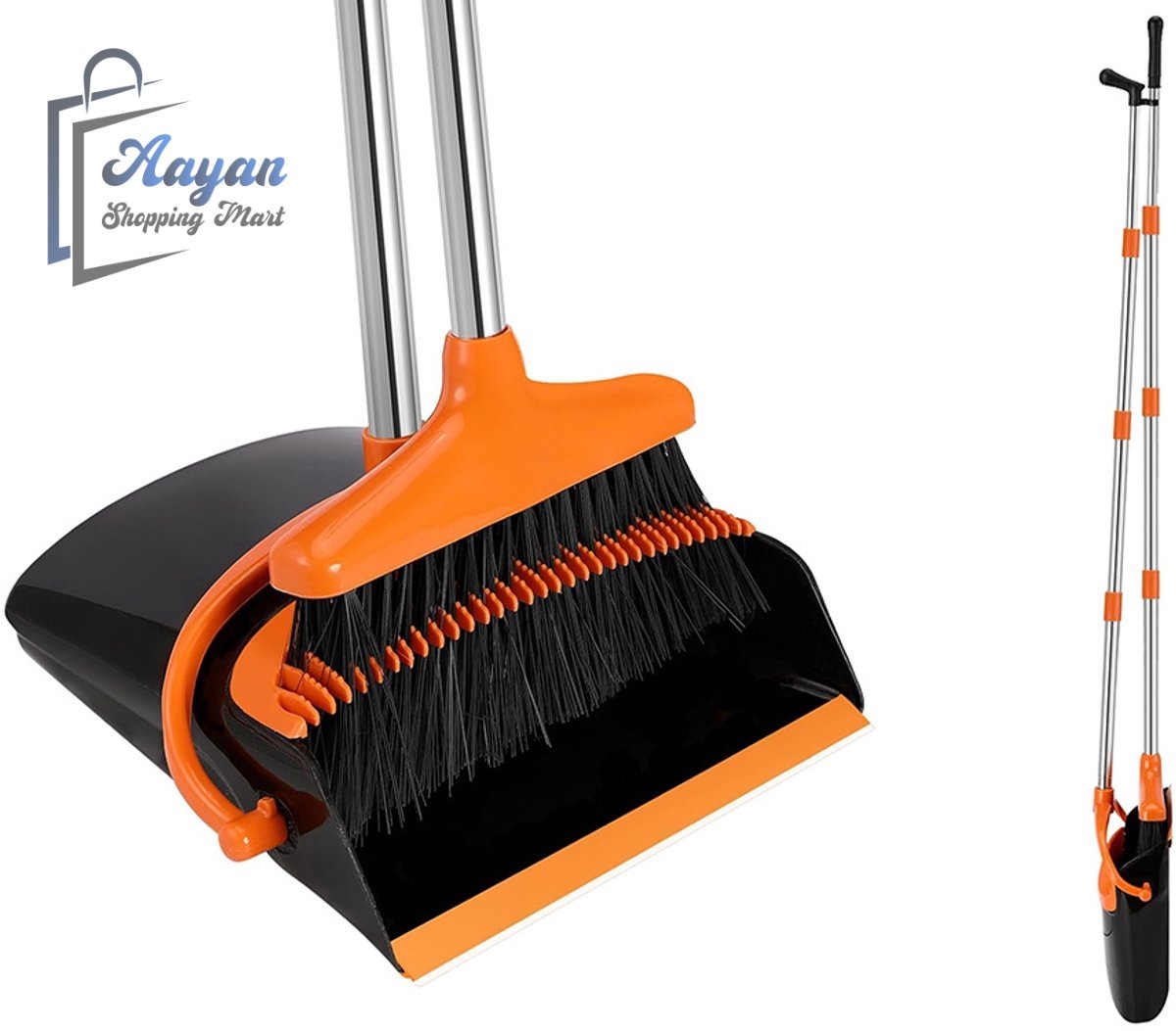 Stoffer en Blik met Lange Steel – Bezem Set 94cm met Ingebouwde Schoonmaaktanden - bezem - stoffer - 71725