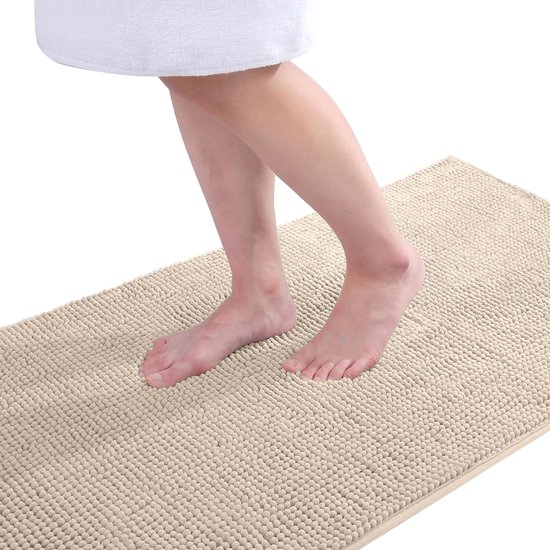 Badmat Antislip – Chenille badmat– Badmat Badkamer – Vloermat - beige - 50X80 cm