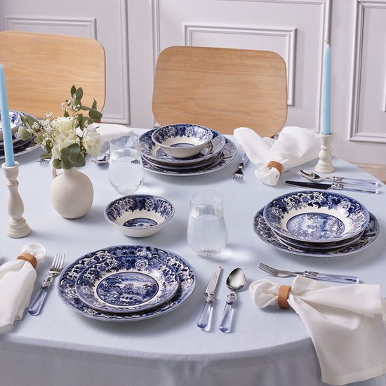 Assiettes Porcelaine Carrées CreaTable Service De Vaisselle 18 Pièces Square City Line - Porcelaine Blanche & Décor Noir Sable