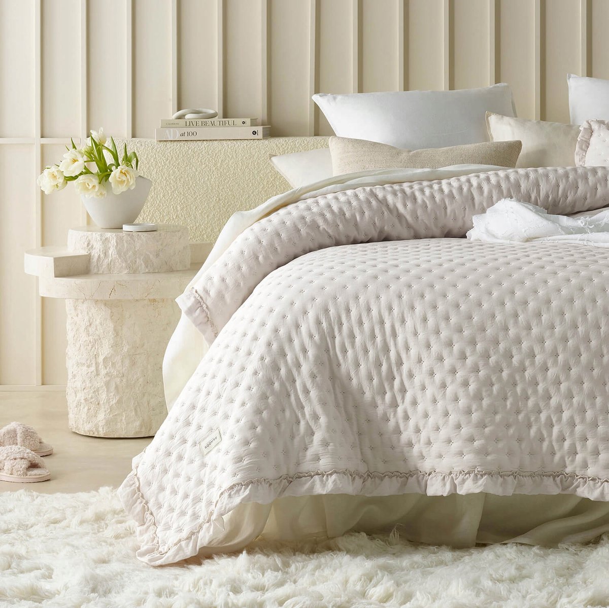 Gewatteerde Sprei Molly 170x210 cm met Ruche - Luxe Slaapkamer Textiel