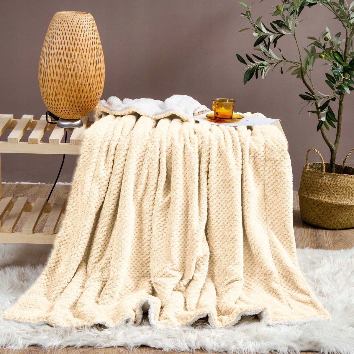 Dikke Sherpa Plaid 150x200cm - Zacht Beige Microvezel