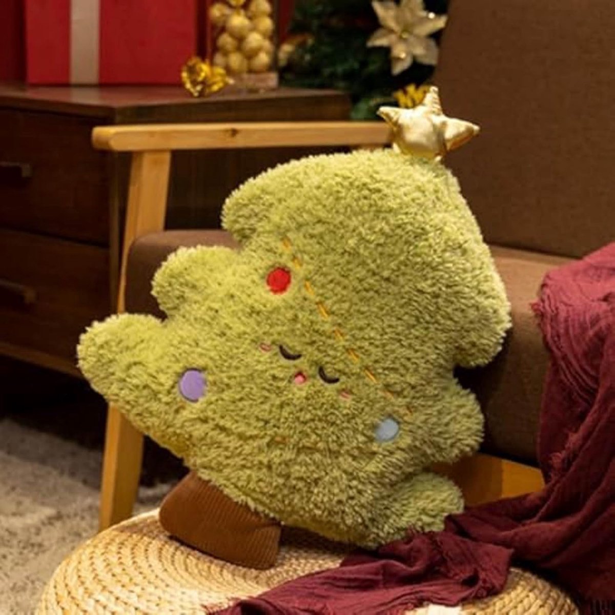 Daity 1 stuk - Pluche kerstkussen, zacht gevuld kerstkussen, zacht pluche kussen voor de bank in de slaapkamer（45cm）
