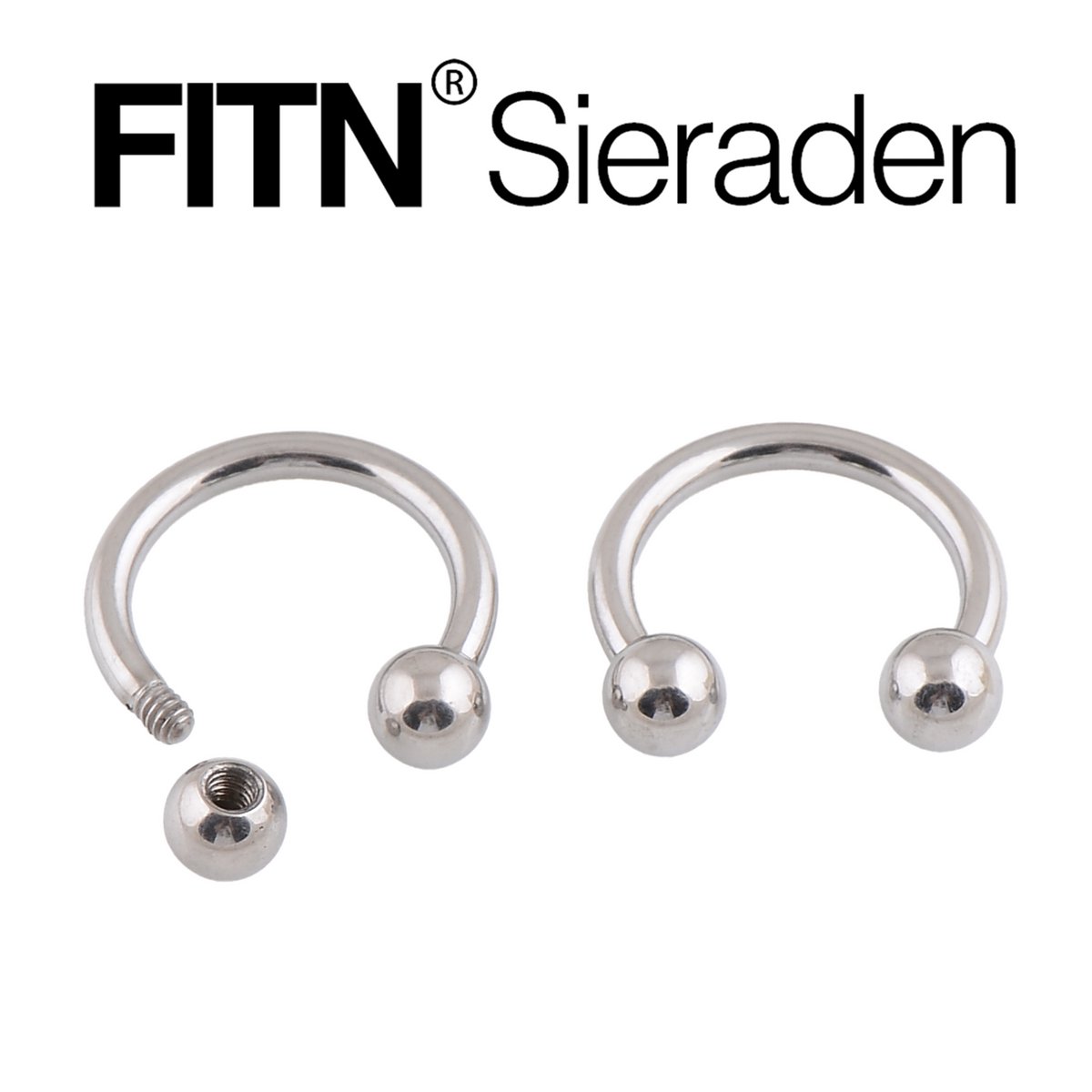 FITN-TCBTB-Titanium Barbell Neus Piercing-Zilver Kleurige-1.2*12*3/3mm-Circular Barbell Neuspiercing met Twee Screw Balletjes