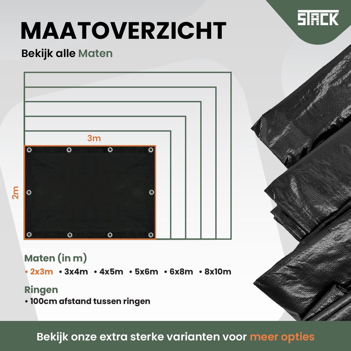 STACK® Sterk Afdekzeil - 2x3m - Zwart - 100G/M2 - Waterdicht Bouwzeil & Zeildoek - Zeil Met Ringen - Beschermhoes & Afdekhoes voor Zwembad,Tuinset, Tuin Meubelen,Motor,Scooter,Fietsen,Aanhangwagen,Scootmobiel,BBQ accesoires - Auto Hoes Bescherming — afbeelding 6