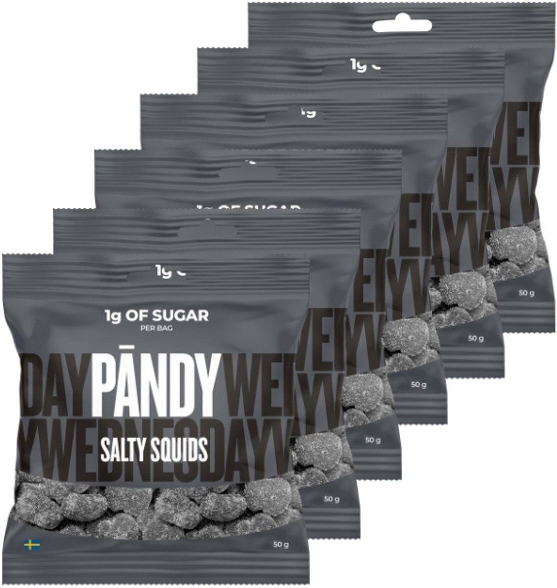 Pandy Salty Squids - snoep met verlaagd koolhydraatgehalte - 6 x 50 g