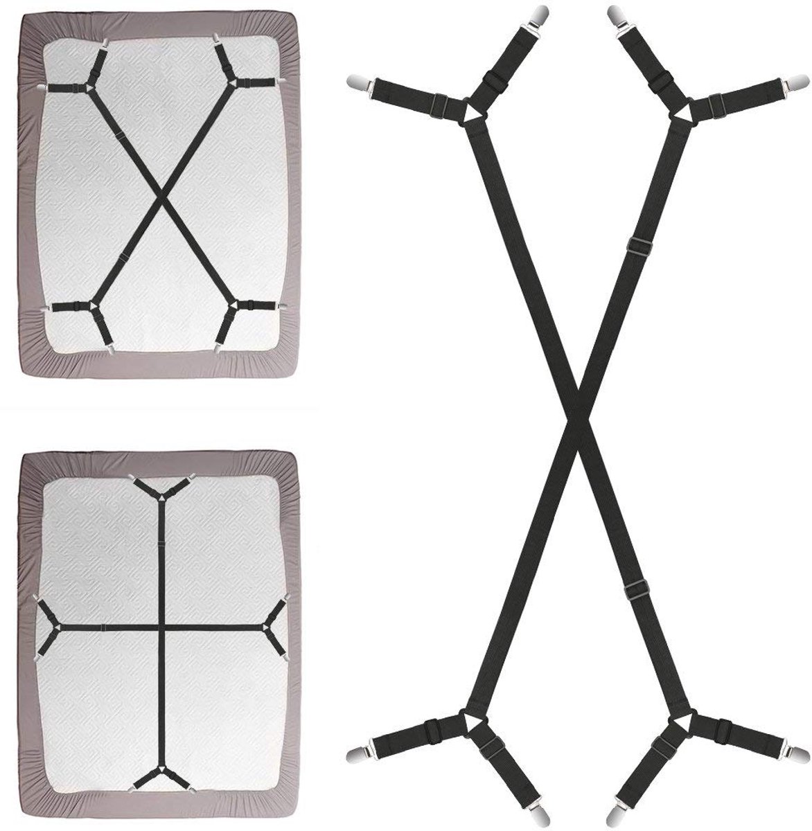 JeiibrZui Set van 2 hoekenhouders voor bedlakens, elastische & metalen klemmen voor wrinkle-free fit, geschikt voor elke matras