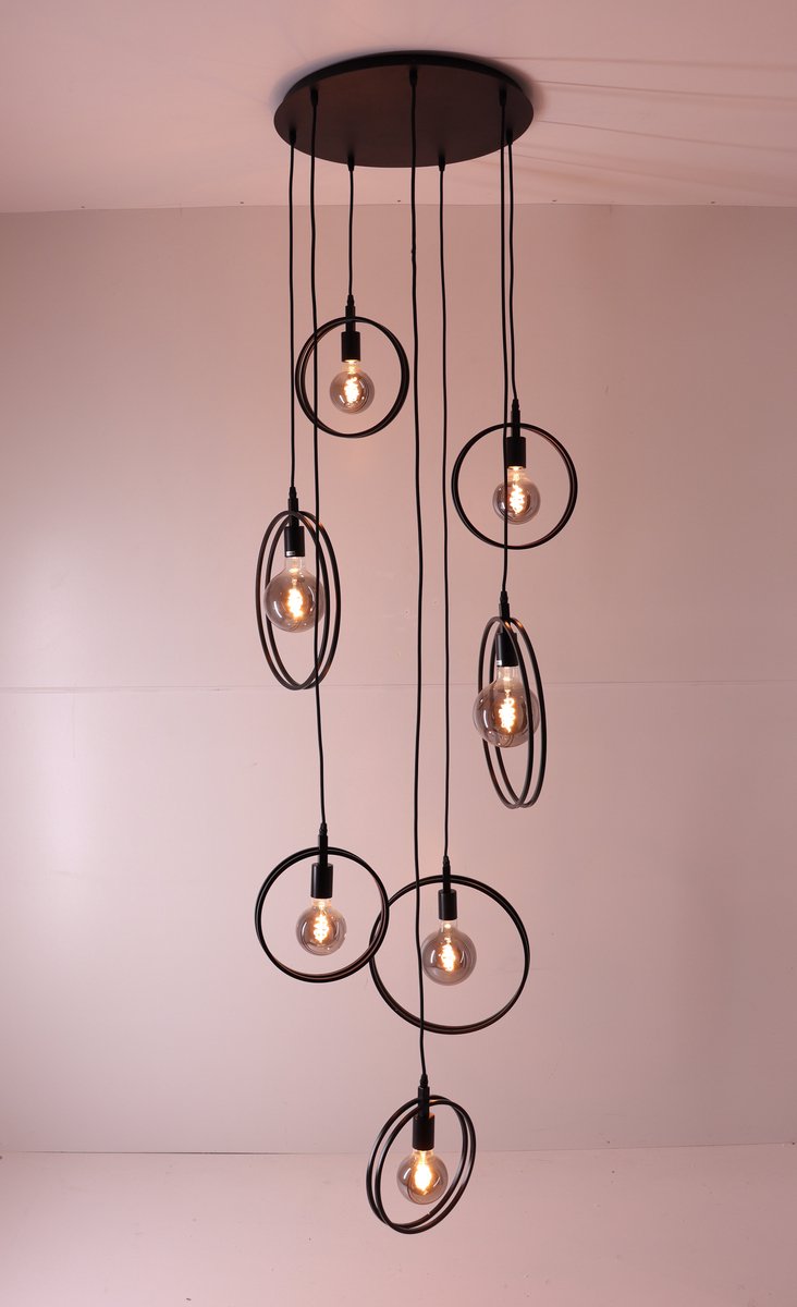 Videlamp met 7 zwarte ringen – E27 – 350 cm
