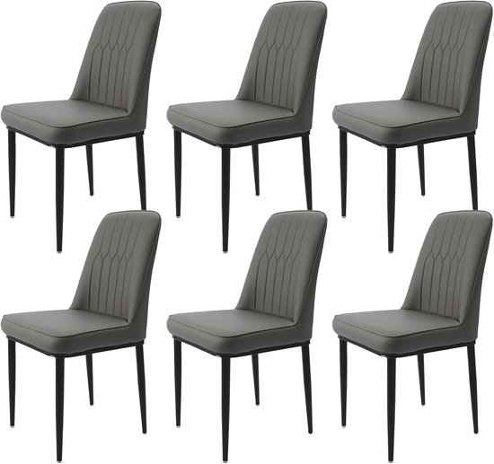 Durrafy® Eetkamerstoelen - Set Van 6 - Eetkamerstoel - Eettafelstoel - Keukenstoel - Eetkamerstoelen - Stoel - Fluweel - PU Leer - Metalen Poten - Modern Design - Max. Draagvermogen 150KG - Grijs