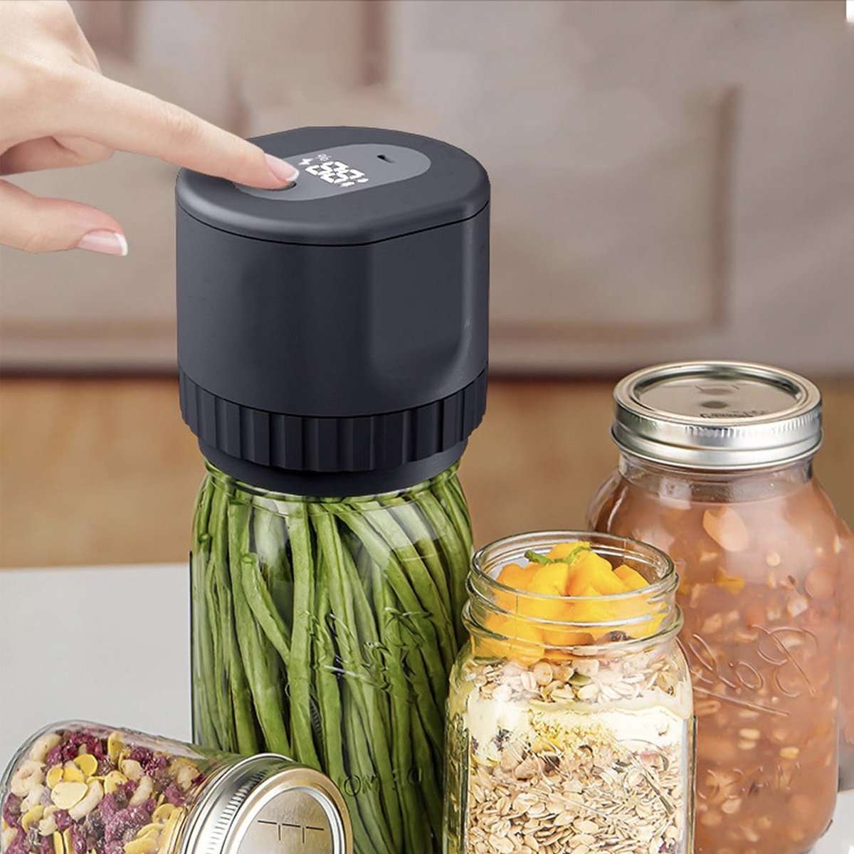 Elektrische Mason Jar Vacuümsealer Kit - Voor Brede En Normale Mond Mason Jars Vacuumzakken Voor Potten Voor Voedselopslag~p186253104