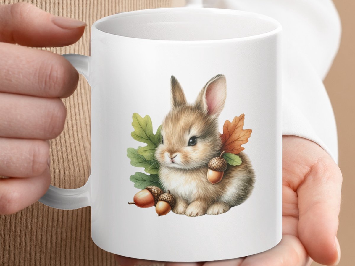Mok Konijn met Eikels Mok, Herfst Thema Mok, Schattige Dieren Mok, Koffie Mok, Thee Mok, Keramische Mok, Valentijnsdag Cadeau, Paasdag mok