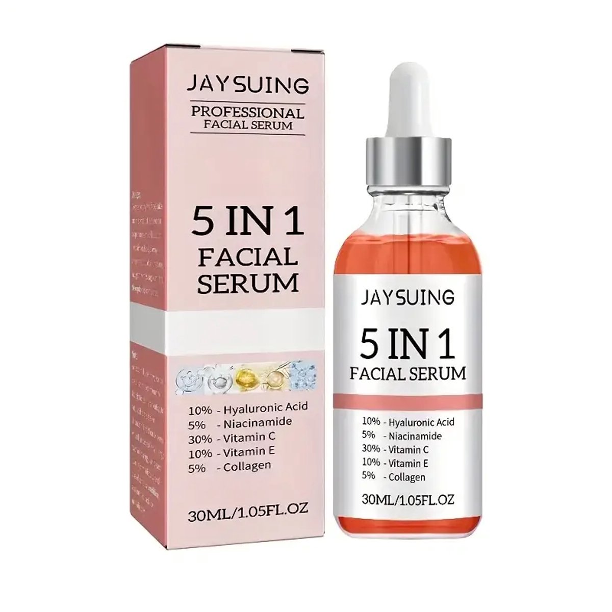 JAYSUING 5-in-1 Gezichtsserum met Hyaluronzuur, Collageen, Niacinamide, Vitamine C & E - Pore Minimiserende Hydratatieformule, geschikt voor alle huidtypes, niet irriterend, alcoholvrij