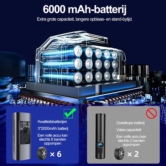 6000mAh mini draagbare autobandenpomp compressor 150PSI elektrische fietspomp met SOS-licht oplaadbare luchtpomp met groot lcd-scherm voor autobanden motorfietsballen — afbeelding 2