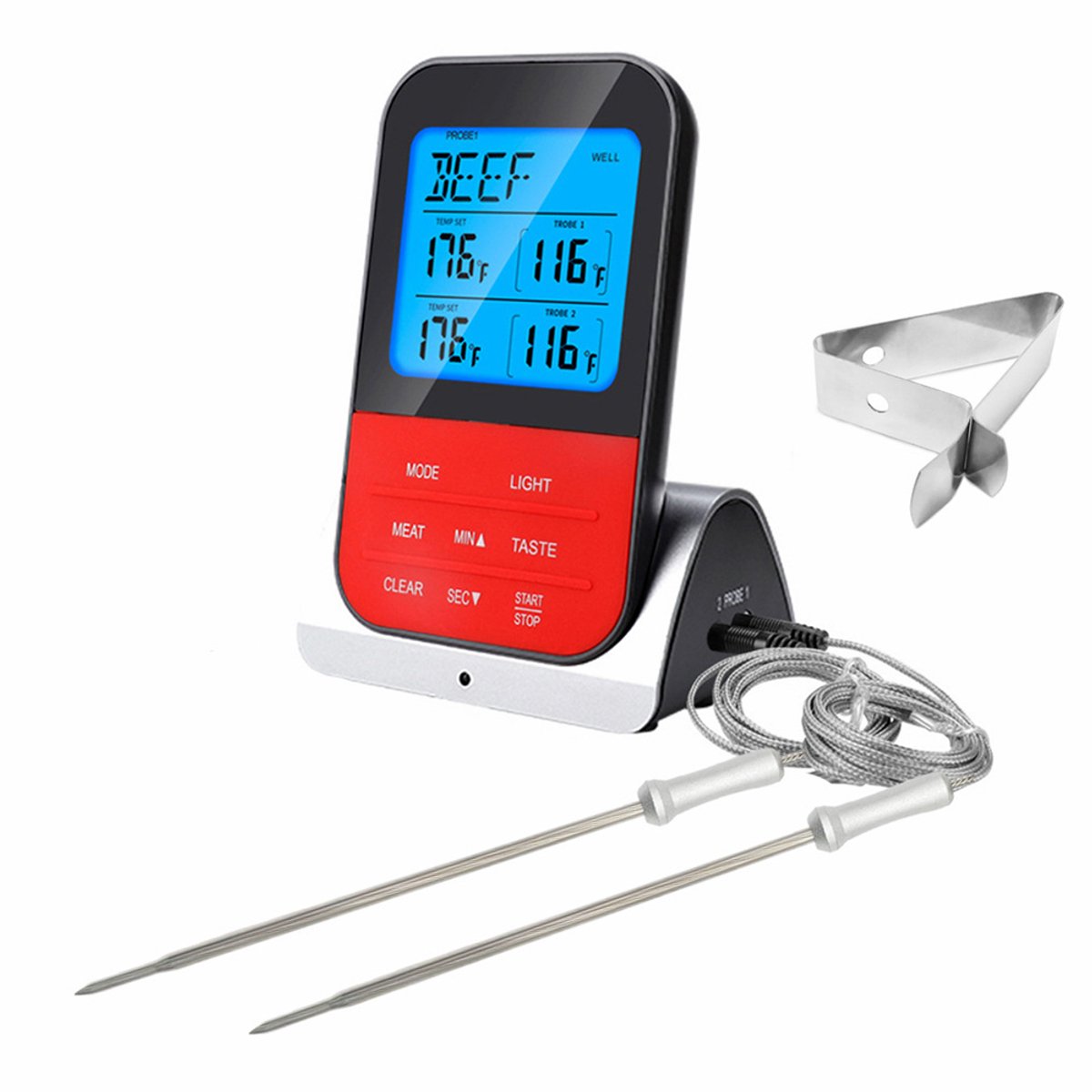 Thermometer - Grillthermometer - Draadloze vleesthermometer - Digitale bakthermometer - Magnetische thermometer met timer - LCD-scherm - Dubbele sonde - Kernthermometer - Steakoven - Tuingrill - Camping - Grillaccessoires — cadeau in Kookcadeaus - foto 4
