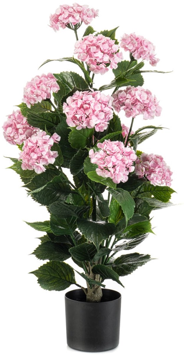 Emerald - Kunstplant Hortensia in pot UV 90cm roze - Kunstplant voor binnen