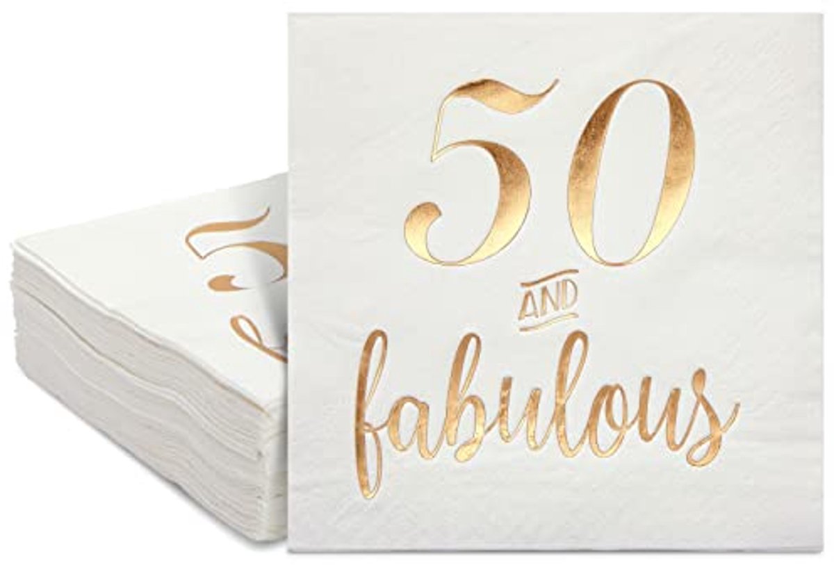 50-Pack Papieren Feestservetten - 50 en Fabulous Goudfolie Print - 5 x 5 inch