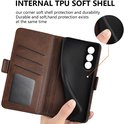 Bruine wallet book case met uitleg over TPU soft shell.