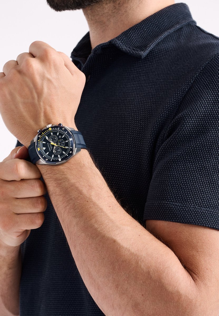 Nautica Nct Bluesail Quartz Analoog Horloge Blauw Material 100% Roestvrij Staal 100% Siliconaarmband 46 mm NAPBSF501, NAPBSF502, NAPBSF503