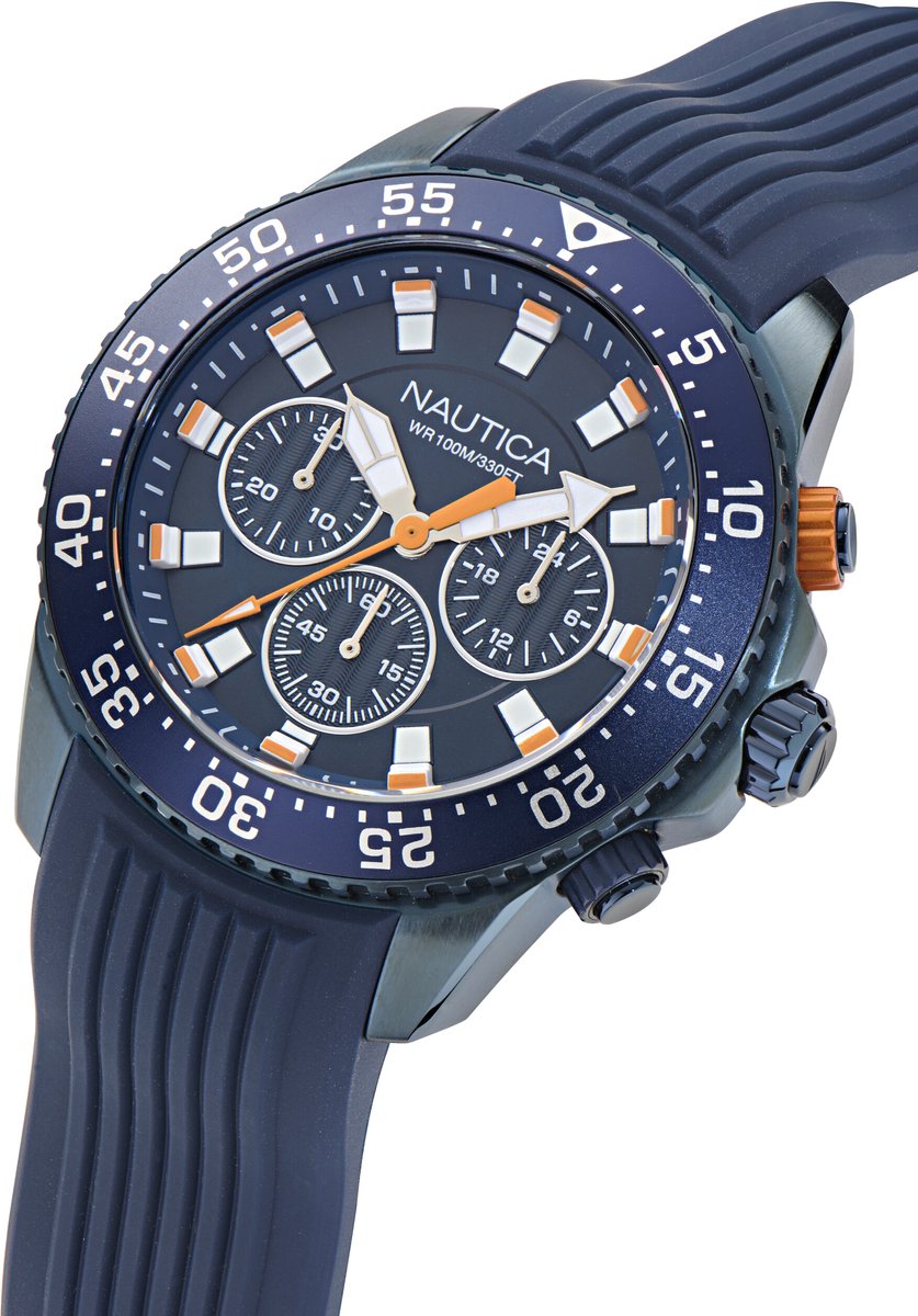 Nautica Nautica One Quartz Analoog Horloge Blauw Material 100% Roestvrij Staal 100% Siliconaarmband 48 mm NAPNOF501