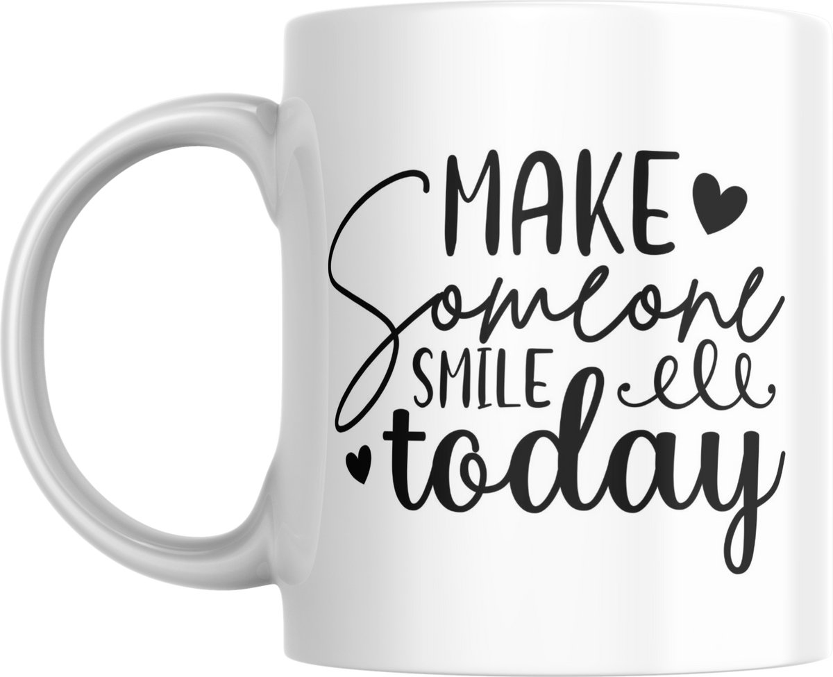 Mok 330ml – Make someone smile today – Positieve koffiemok – Dubbelzijdig bedrukt – Inspirerend cadeau