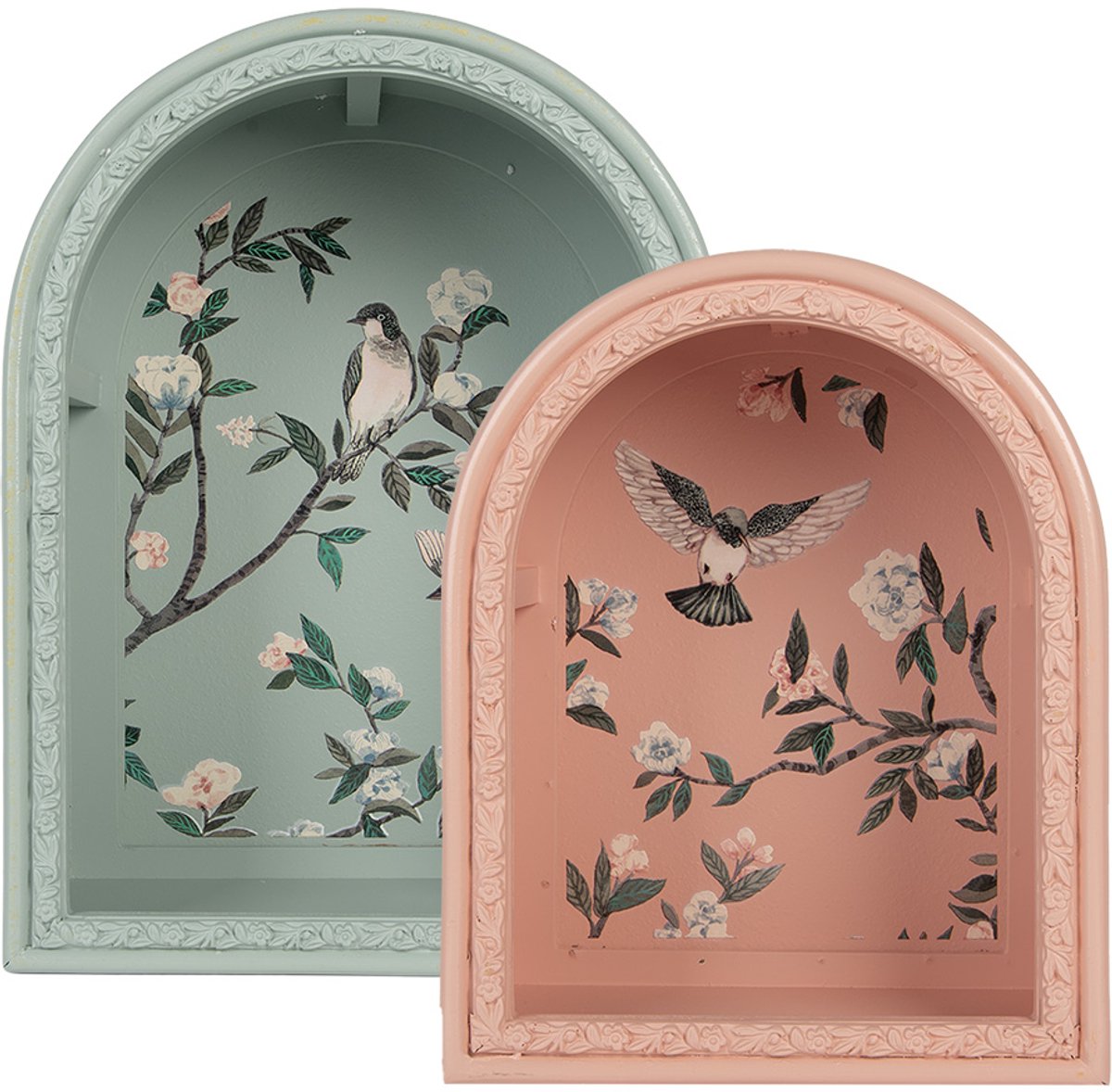 Wanddecoratie set van 2 Blauw Hout Bloemen