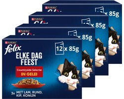 Felix Elke Dag Feest in Gelei Countryside Selection - Kattenvoer Natvoer - Lam Kip Rund & Konijn - 48 x 85 g