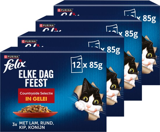 Felix Elke Dag Feest in Gelei Countryside Selection - Kattenvoer Natvoer - Lam Kip Rund & Konijn - 48 x 85 g