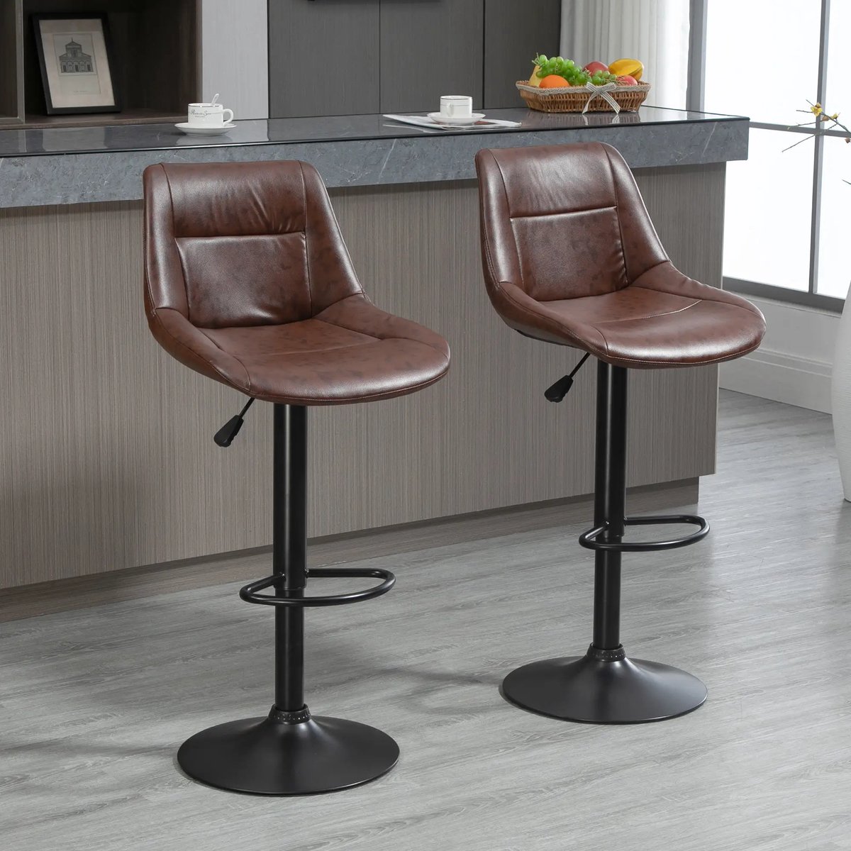 Pugsdrly Set van 2 barkrukken Barkrukken Barstoelen, in hoogte verstelbaar, incl. voetsteun, 46,5 cm x 50 cm x 108 cm, zwart + bruin