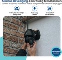 Installatie van een zwarte beveiligingscamera met schroeven en pluggen. Gologi app, two-way audio en SD-kaart opslag.