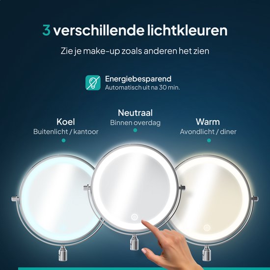 Mirlux Make Up Spiegel met Led Verlichting - Oplaadbaar - 10X Vergroting - Vergrootspiegel met Licht - Scheerspiegel - Badkamerspiegel - Chroom
