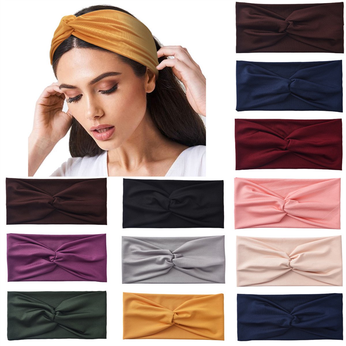 5 stuks brede draaibare hoofdbanden voor vrouwen, antislip tulbandhoofdbanden, elastische gekruiste hoofdbanden, yoga-workout, sporthaarbanden, effen kleuren, bandana-hoofdbanden