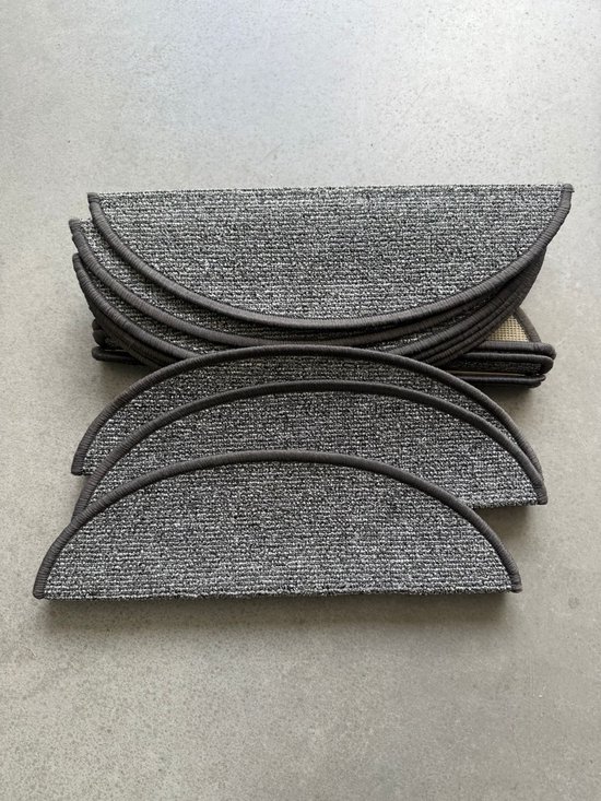 Set Tapis d'escalier Cherchie – 15 pièces – Anthracite – 56 x 17 x 3,5 cm – Demi-rond – Protection antidérapante pour escaliers