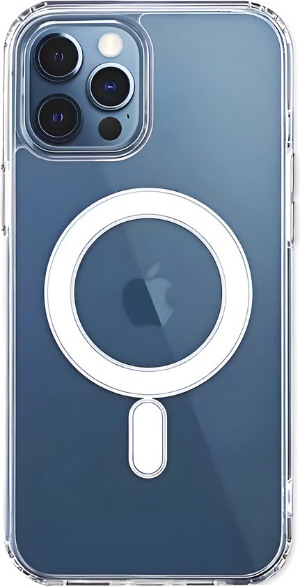 Coque VOWLUX transparente pour iPhone avec anneau MagSafe et logo Apple, sur fond blanc.
