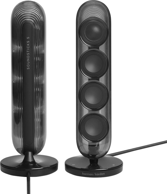 Harman Kardon SoundSticks 5 - 2.1 Design Speaker Set met Subwoofer - Bluetooth Luidsprekersysteem - Transparante Dome - Desktop & Home Audio - Zwart