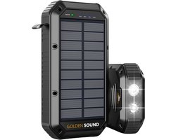 Golden Sound Solar Powerbank - Accu voor in het noodpakket - Snellader 22,5W - Powerbanks - Powerbank zonne-energie - 30.000 mAh - 4x USB-A, 1x USB-C en 1x Micro-usb - Universele Powerbank