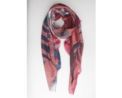 Ilma Scarf – Lange dames sjaal – Herfst/Winter – Katoen – Gestreept met bladprint – Cosy C