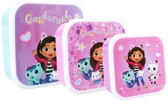 Gabby's Dollhouse Lunchset - Lunchbox - Drinkfles - 3 Snackboxen - Paars van Gabby's Dollhouse — afbeelding 2