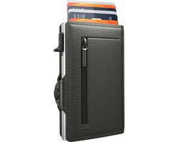 Hëndig Premium Pasjeshouder Mannen - Groen met rits - 11 pasjes + Brief- & Muntgeld RFID Creditcardhouder - Pasjeshouder Vrouwen - Pasjeshouder Uitschuifbaar - Inc. Luxe Cadeauverpakking