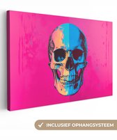Canvas schilderij 120x80 cm - Wanddecoratie Neon - Blauw - Pop-art - Schedel - Muurdecoratie woonkamer - Slaapkamer decoratie - Kamer accessoires - Schilderijen op canvas
